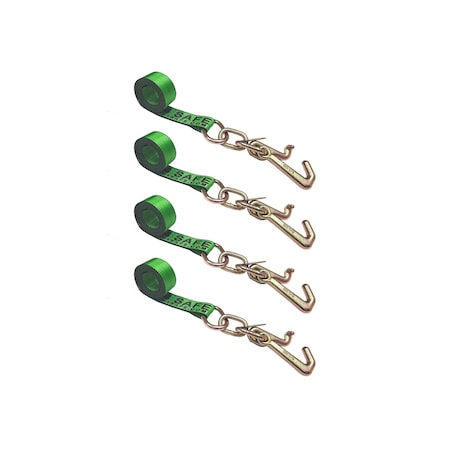 Tie 4 Safe 2" x 10' Tie Down Strap w/ TJ Cluster Hook for Wrecker Tow Truck Auto Hauling Green, 4PK TWS65-5210-TJ-GR-4